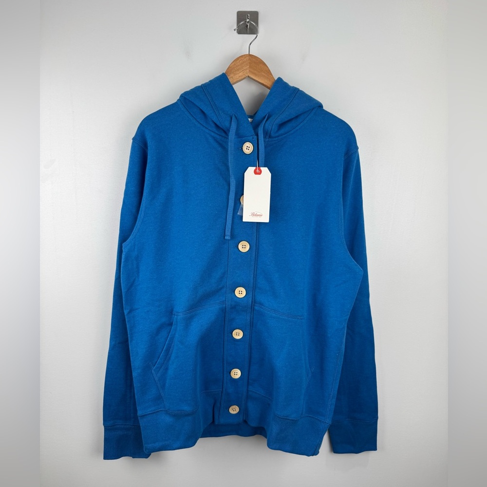 NWT Bolivares Men Blue Cotton‎ Button Down Hoodie Sweater Size Large